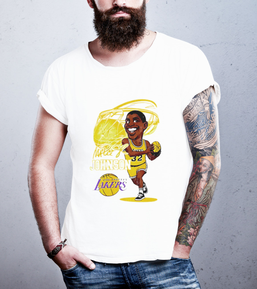 Magic Johnson 32 Los Angeles Lakers Basketball Caricature T-Shirt