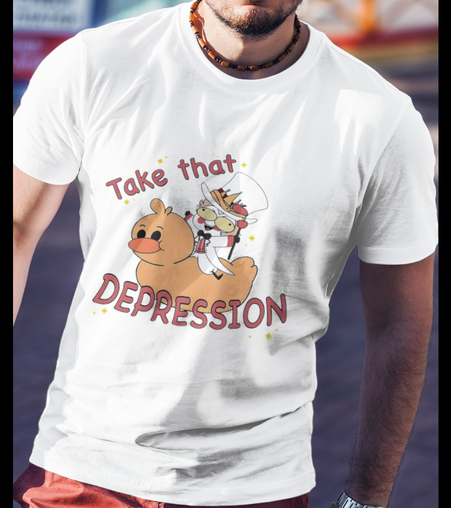 Take That Depression Hazbin Hotel Top Hat Character On Rubber Duck T-Shirt