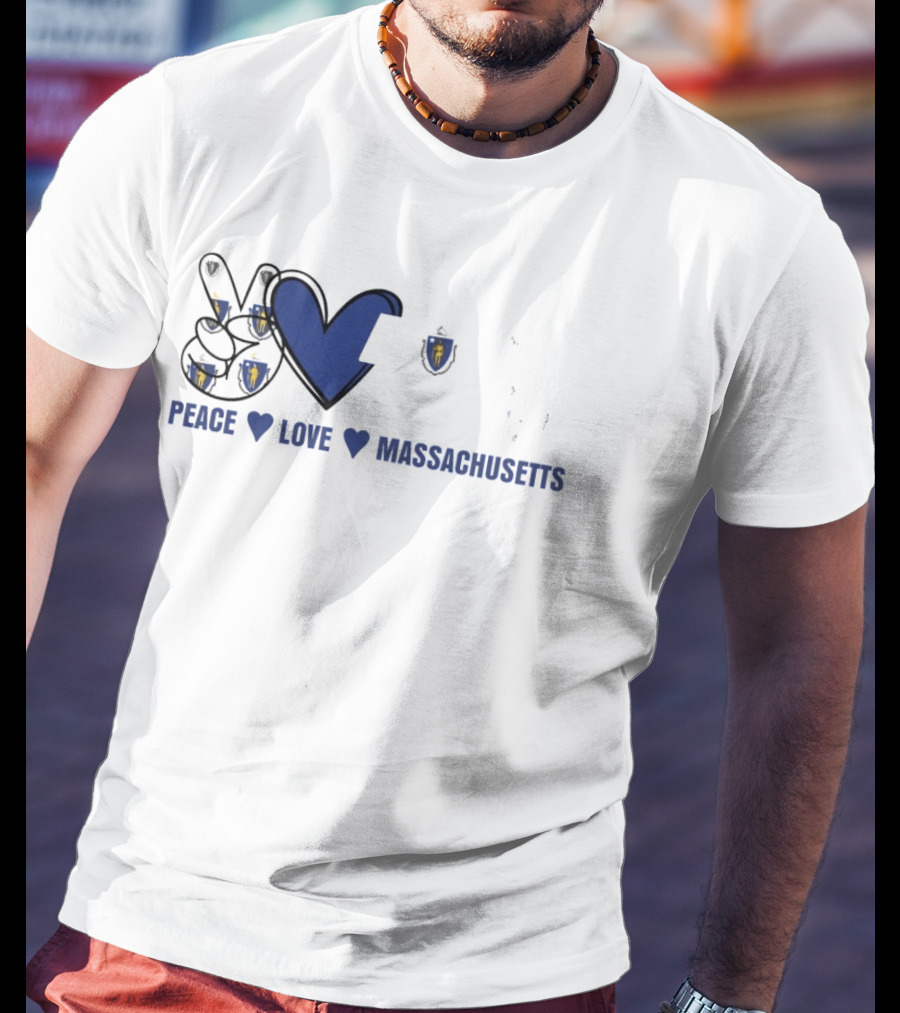 Peace Love Massachusetts With State Map T-Shirt