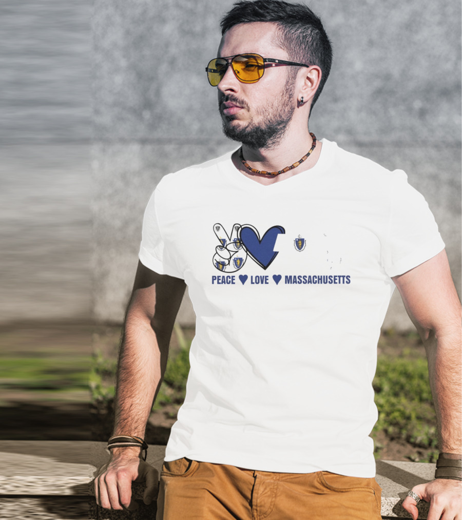 Peace Love Massachusetts With State Map T-Shirt