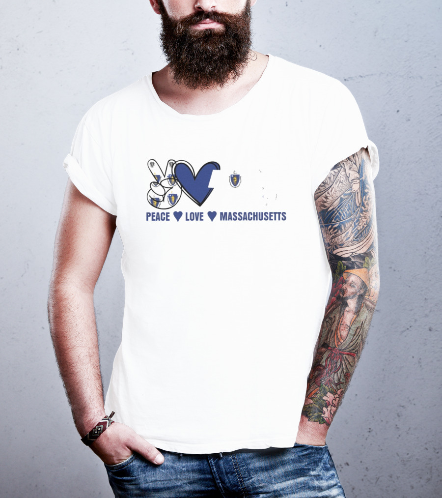 Peace Love Massachusetts With State Map T-Shirt