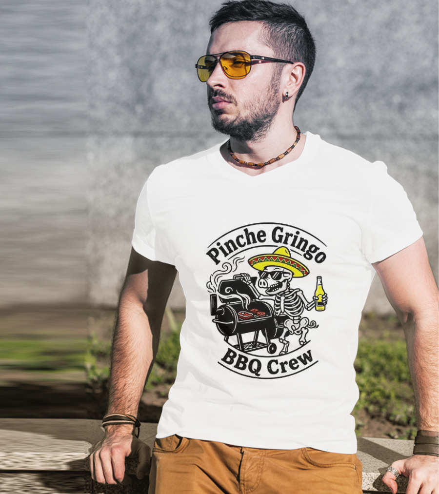 Pinche Gringo BBQ Crew Sombrero Smoking Grilling Fun T-Shirt