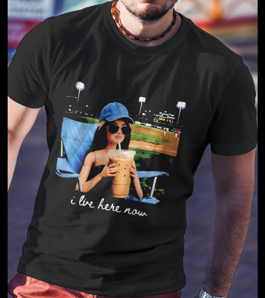 I Live Here Now Barbie Drink Coffee Baseball Stadium Scene T-Shirt