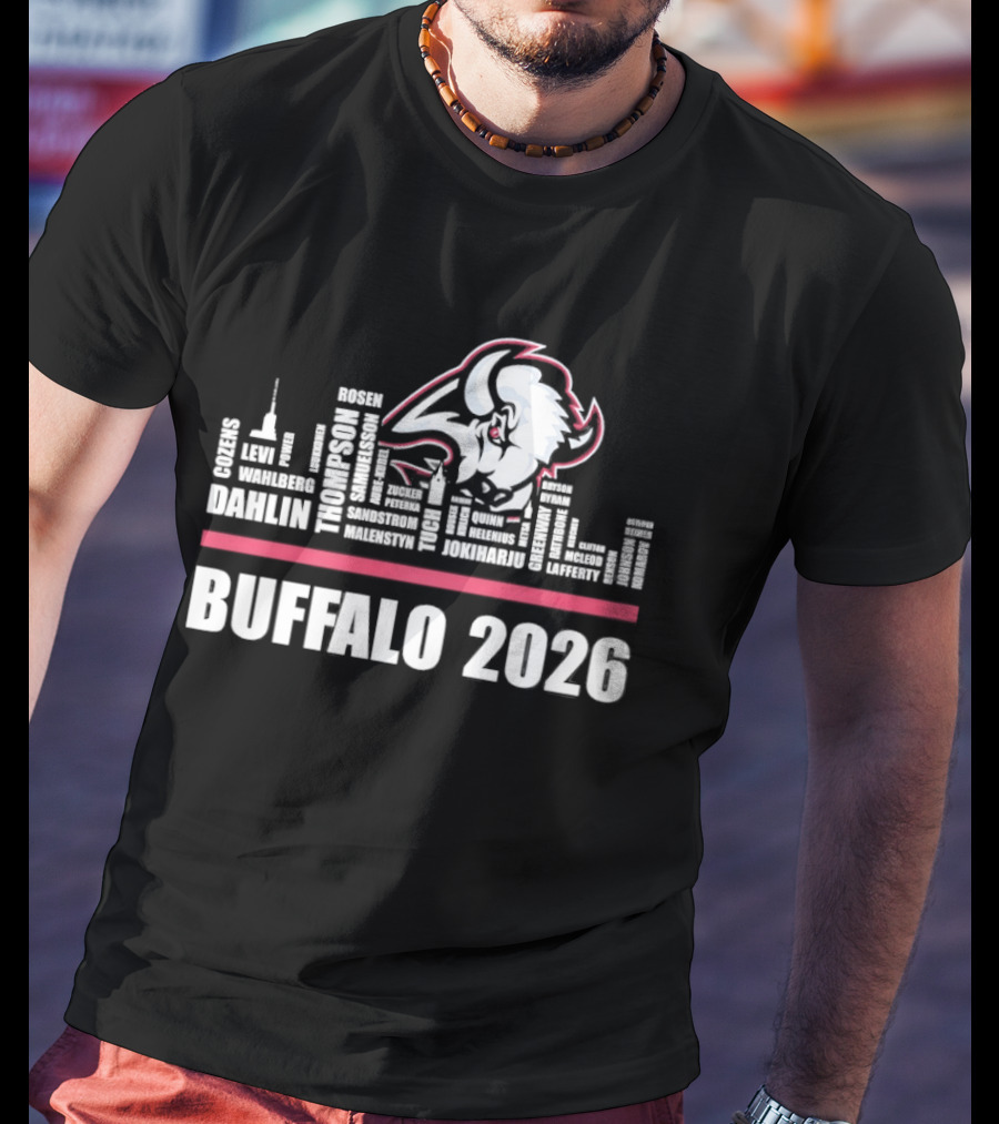 Buffalo Sabres 2026 NHL Ice Hockey Skyline Players City Shape T-Shirt