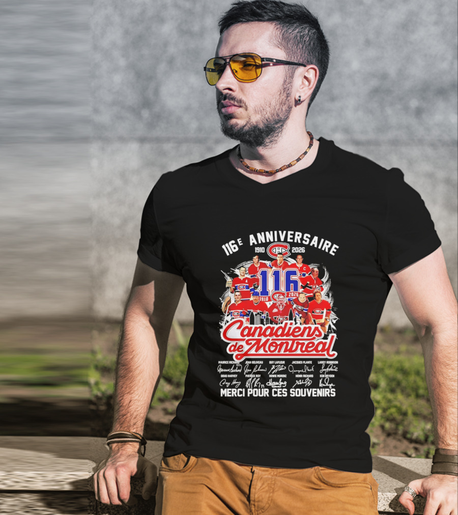 116e Anniversaire Canadiens De Montréal 1910 2026 Merci Pour Ces Souvenirs Signatures T-Shirt