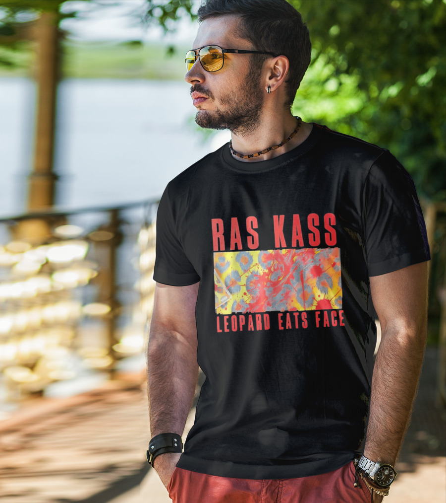 Ras Kass Leopard Eats Face Abstract Art With Blood Splatter And Animal Print T-Shirt