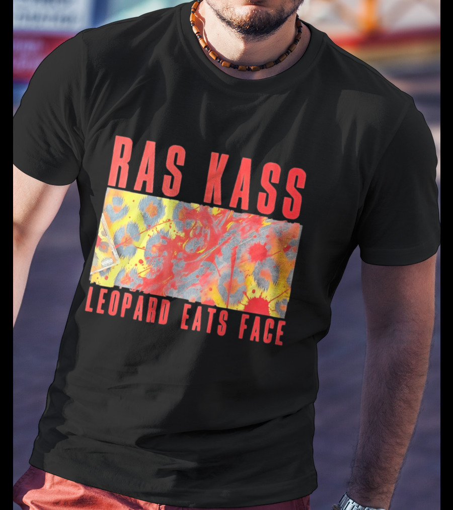 Ras Kass Leopard Eats Face Abstract Art With Blood Splatter And Animal Print T-Shirt