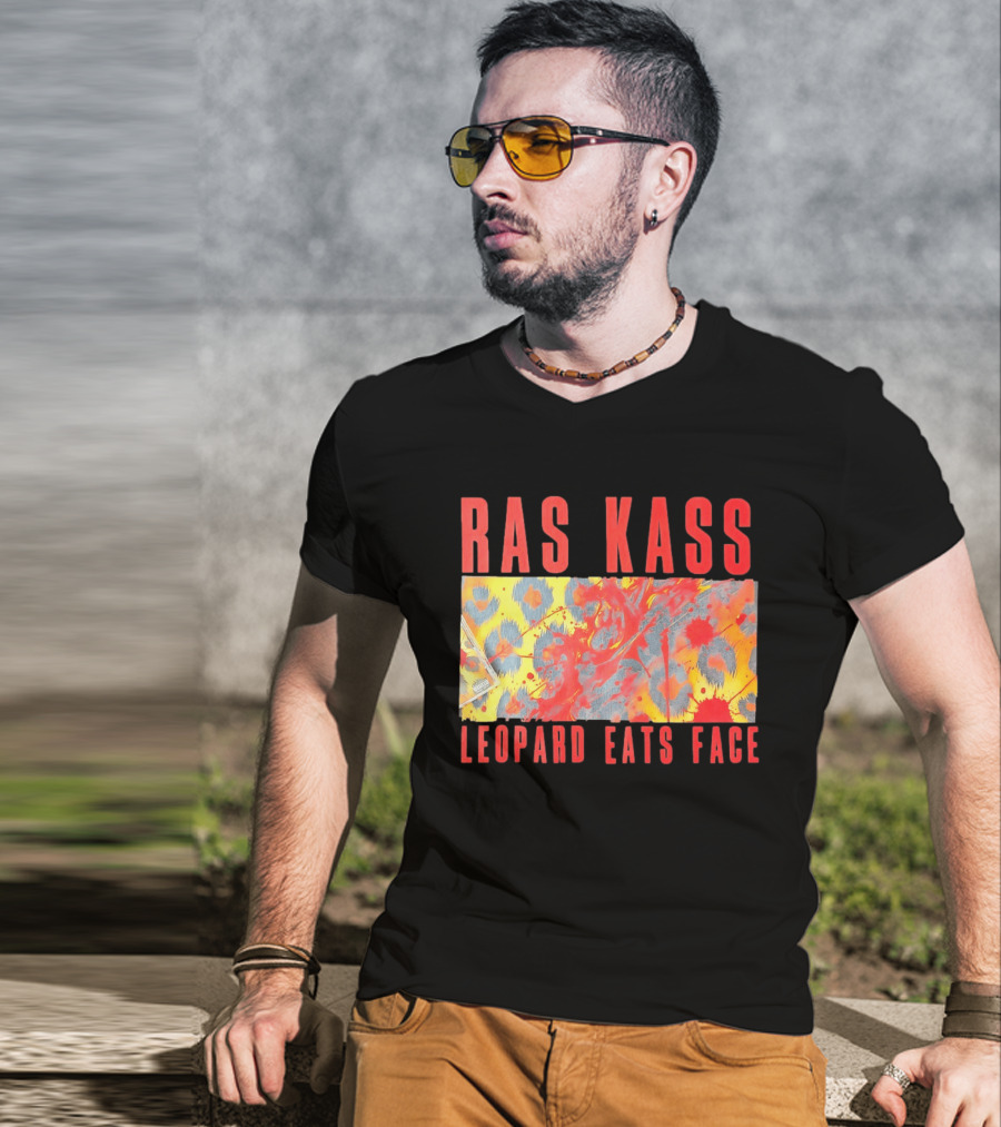Ras Kass Leopard Eats Face Abstract Art With Blood Splatter And Animal Print T-Shirt