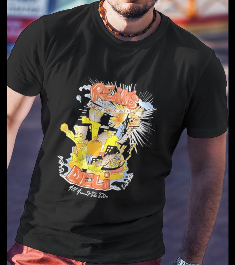 Rein's New York Style Deli Statue Of Liberty Cityscape Explosion T-Shirt