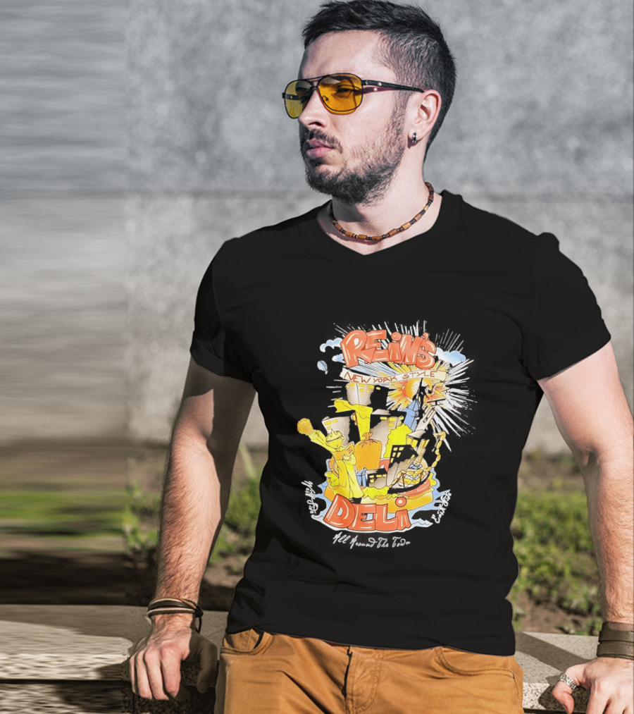 Rein's New York Style Deli Statue Of Liberty Cityscape Explosion T-Shirt