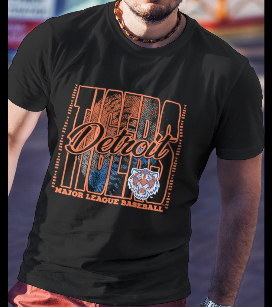 Detroit Tigers MLB Tiger Head Classic Orange And Blue T-Shirt