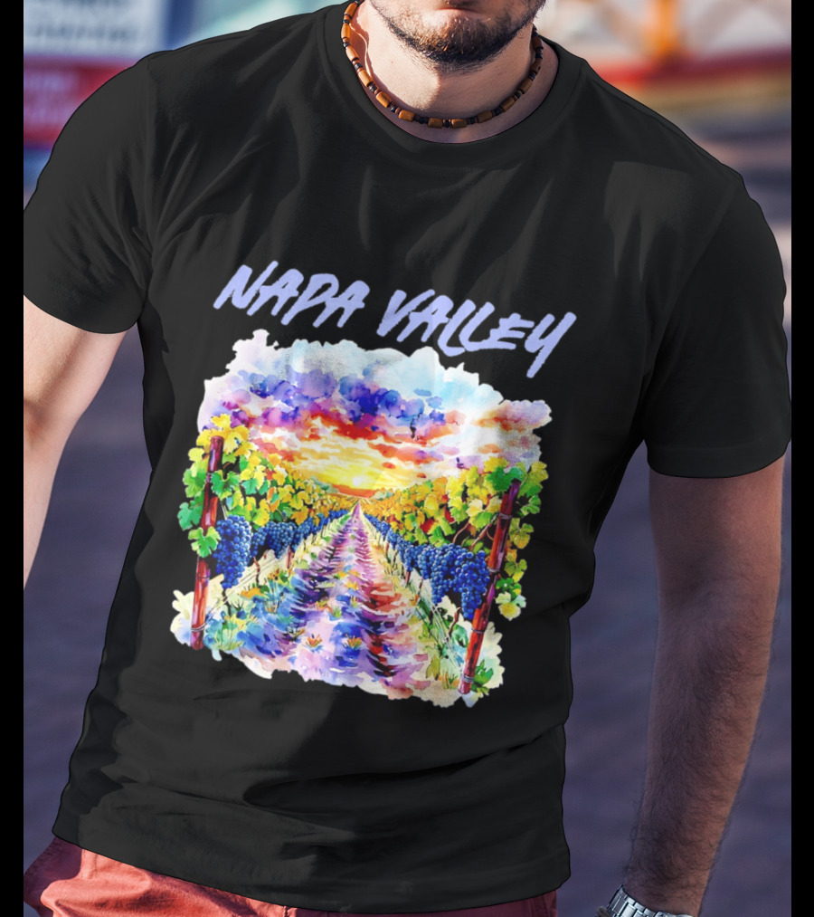 Napa Valley California Vineyard Scenic Sunset Watercolor Landscape T-Shirt