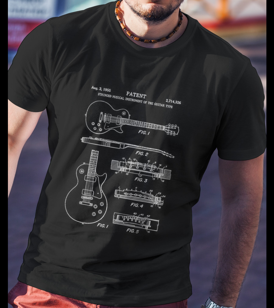 Patent Stringed Musical Instrument Blueprint Electric Guitar T-Shirt