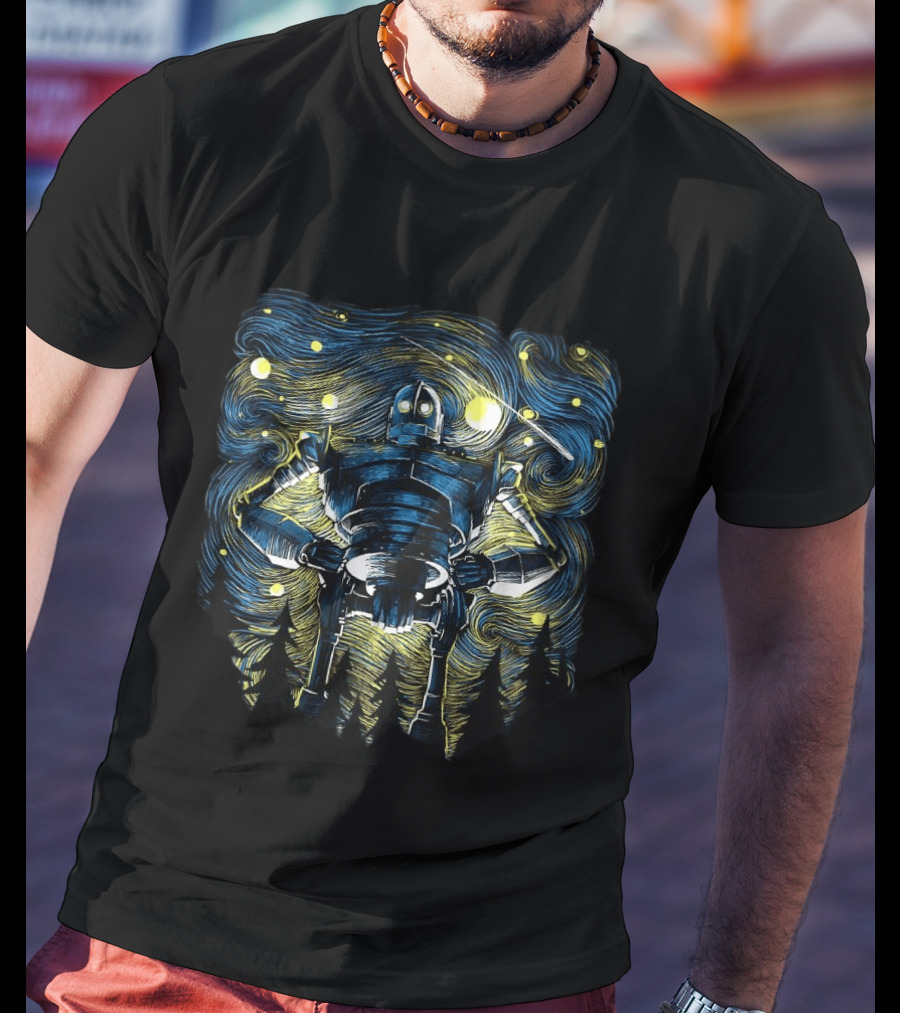 Iron Giant Meets Van Gogh's Starry Night Fusion T-Shirt