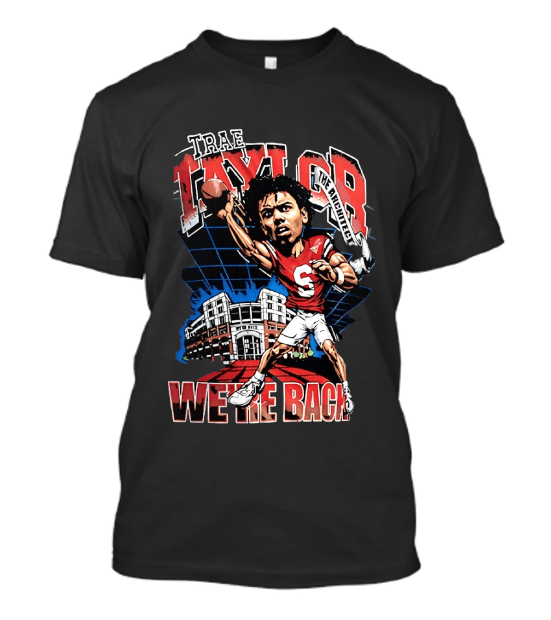 Trae Taylor Montana Grizzlies Football We're Back Red Quarterback Number 5 Stadium T-Shirt