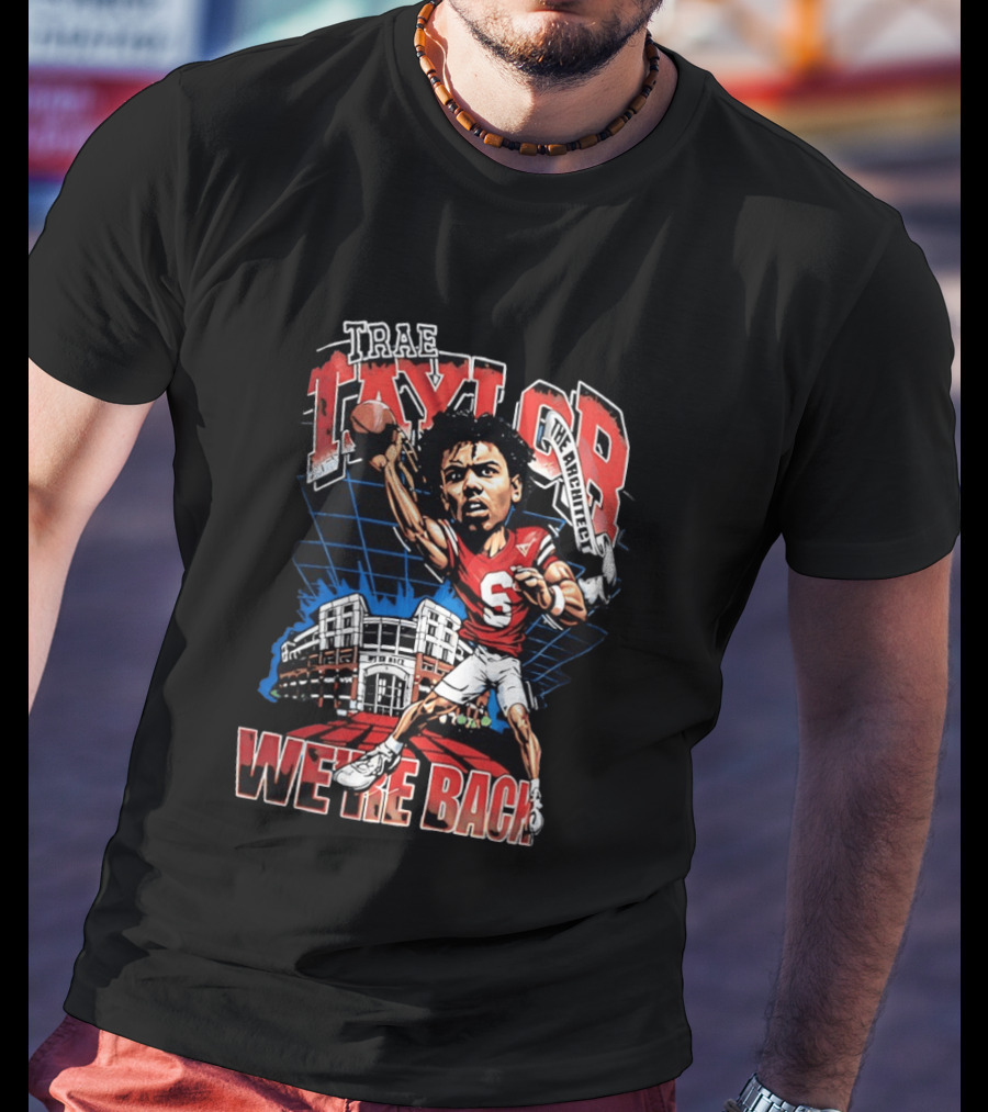 Trae Taylor Montana Grizzlies Football We're Back Red Quarterback Number 5 Stadium T-Shirt