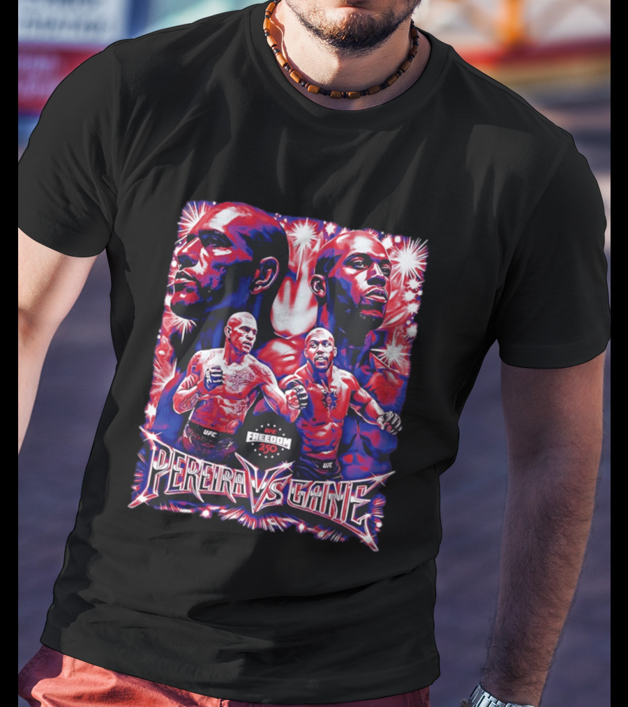 UFC Freedom 250 Pereira Vs Gane Event With Dramatic Fighter Portraits T-Shirt