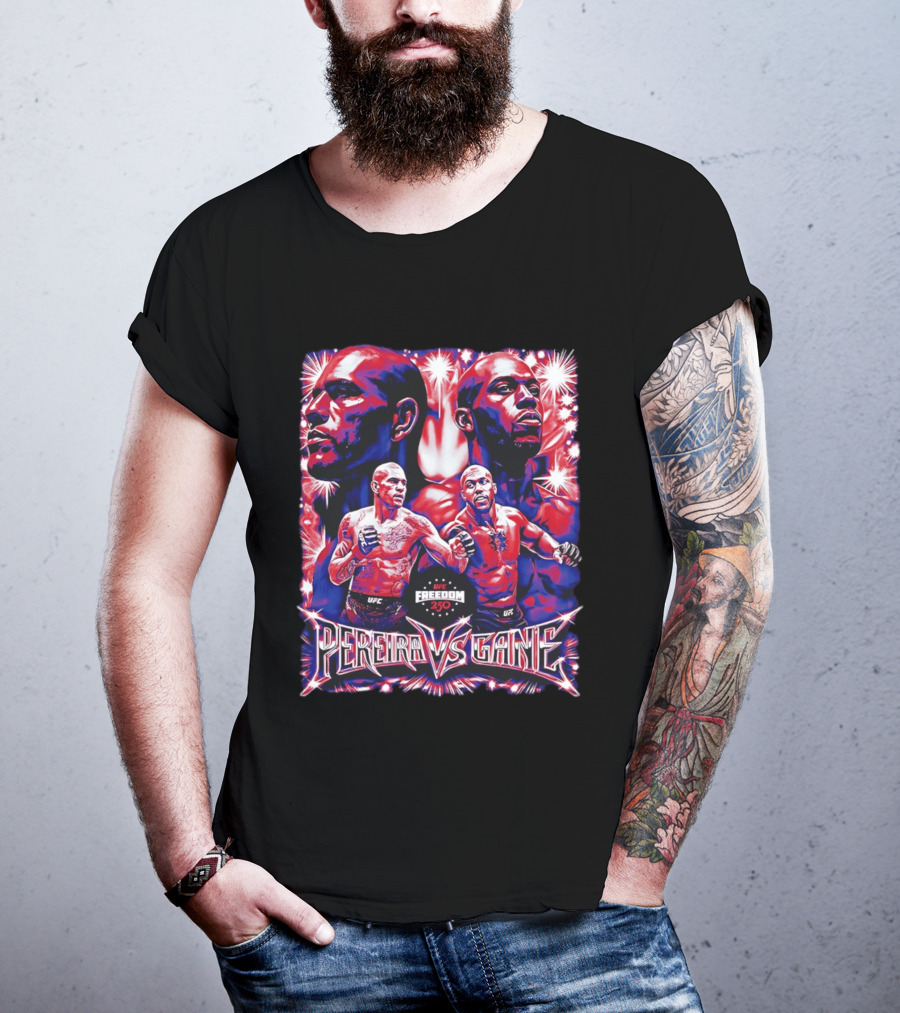 UFC Freedom 250 Pereira Vs Gane Event With Dramatic Fighter Portraits T-Shirt
