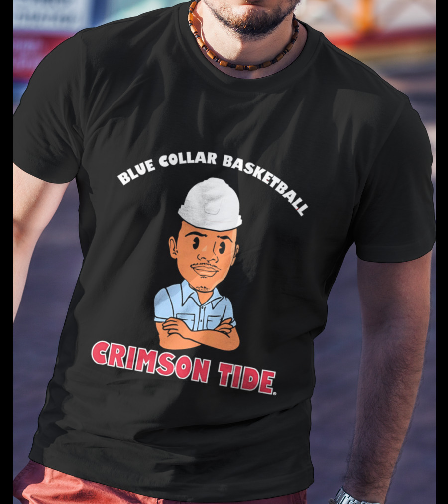 Crimson Tide Blue Collar Basketball Caricature T-Shirt