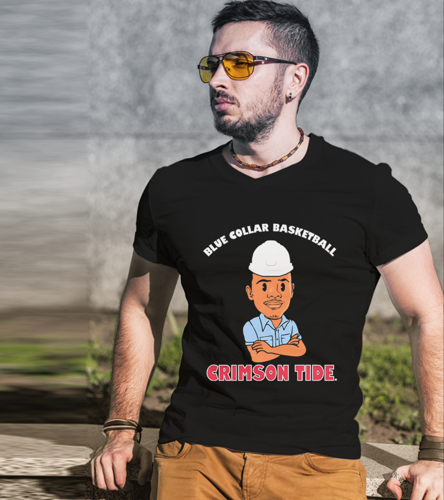 Crimson Tide Blue Collar Basketball Caricature T-Shirt