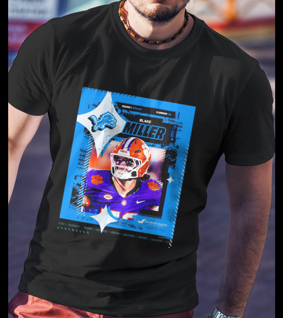 Blake Miller Clemson Round 1 Pick 17 Detroit Lions Tiger Uniform T-Shirt