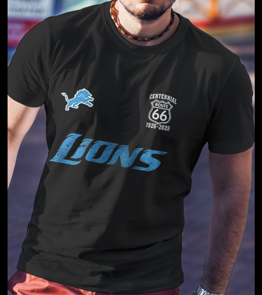 Detroit Lions Centennial Route 66 1926 2026 100th Anniversary T-Shirt