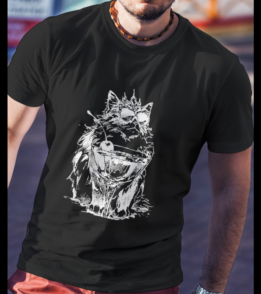 Princess Donut The Desperado Club Fluffy Cat With Sunglasses And Cocktail T-Shirt