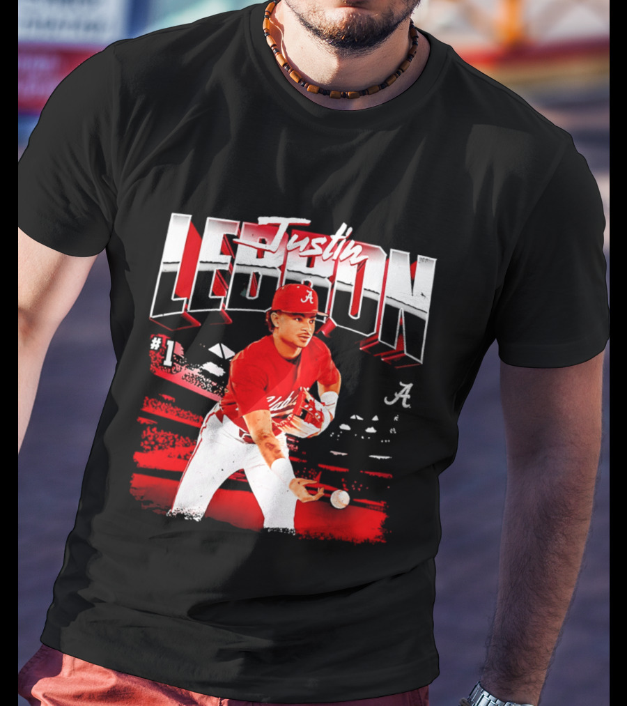 Justin Lebron Alabama Crimson Tide Baseball Player In Action T-Shirt