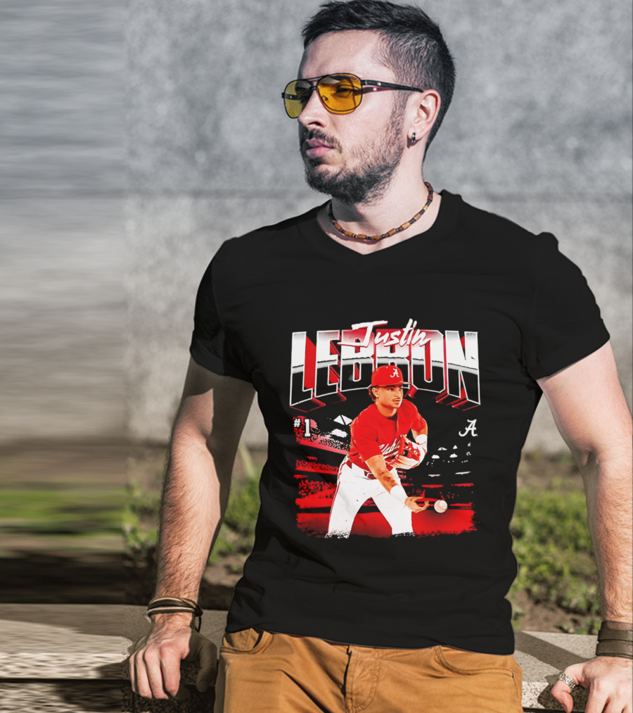 Justin Lebron Alabama Crimson Tide Baseball Player In Action T-Shirt