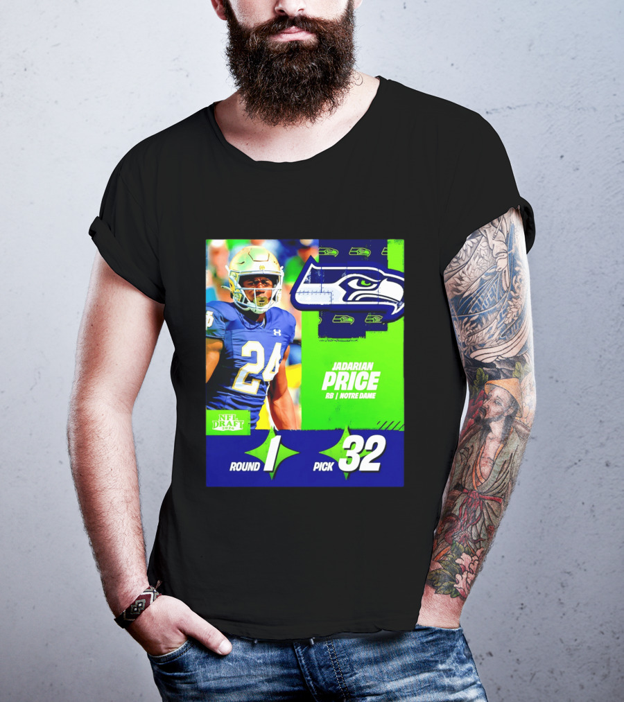 Seahawks Jadarian Price NFL Draft 2026 Round 1 Pick 32 Notre Dame T-Shirt