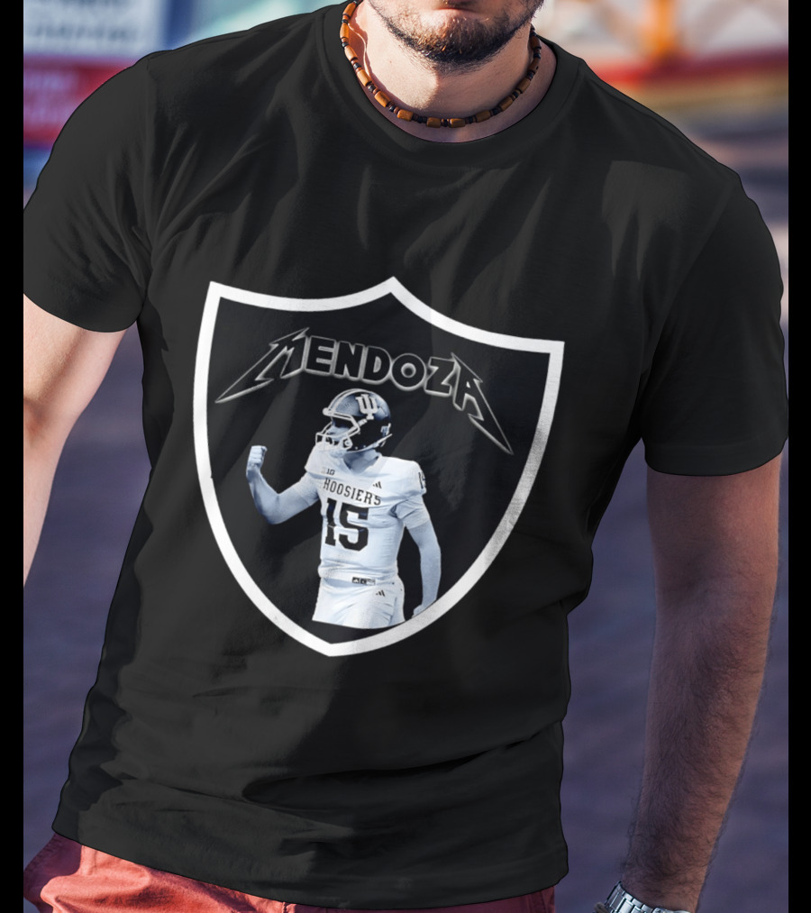 Mendoza Hoosiers 15 Shield Style Las Vegas Raiders T-Shirt