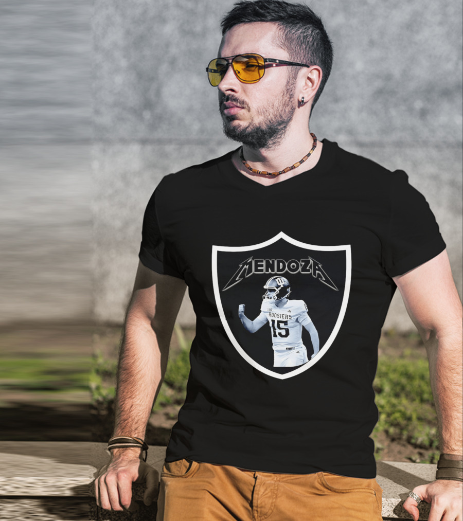 Mendoza Hoosiers 15 Shield Style Las Vegas Raiders T-Shirt