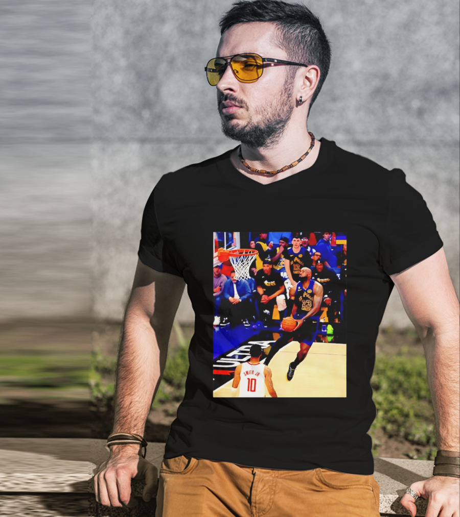 LeBron James Los Angeles Lakers Dunking Action Photo T-Shirt