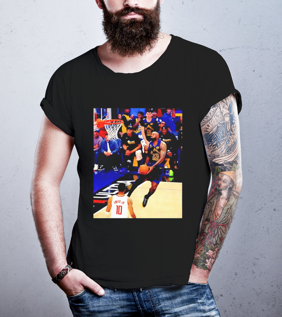 LeBron James Los Angeles Lakers Dunking Action Photo T-Shirt