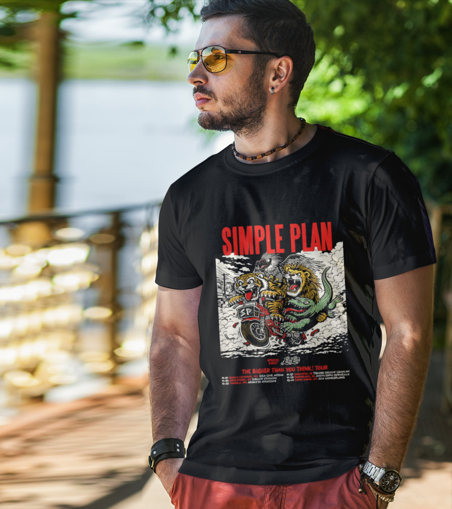 Simple Plan 2024 The Bigger Than You Think Tour Dates Lion And Monster Motocross T-Shirt