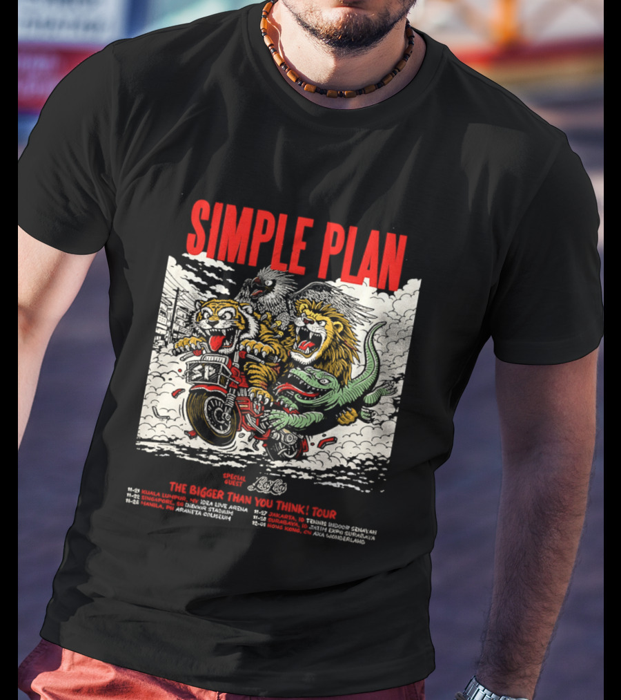 Simple Plan 2024 The Bigger Than You Think Tour Dates Lion And Monster Motocross T-Shirt