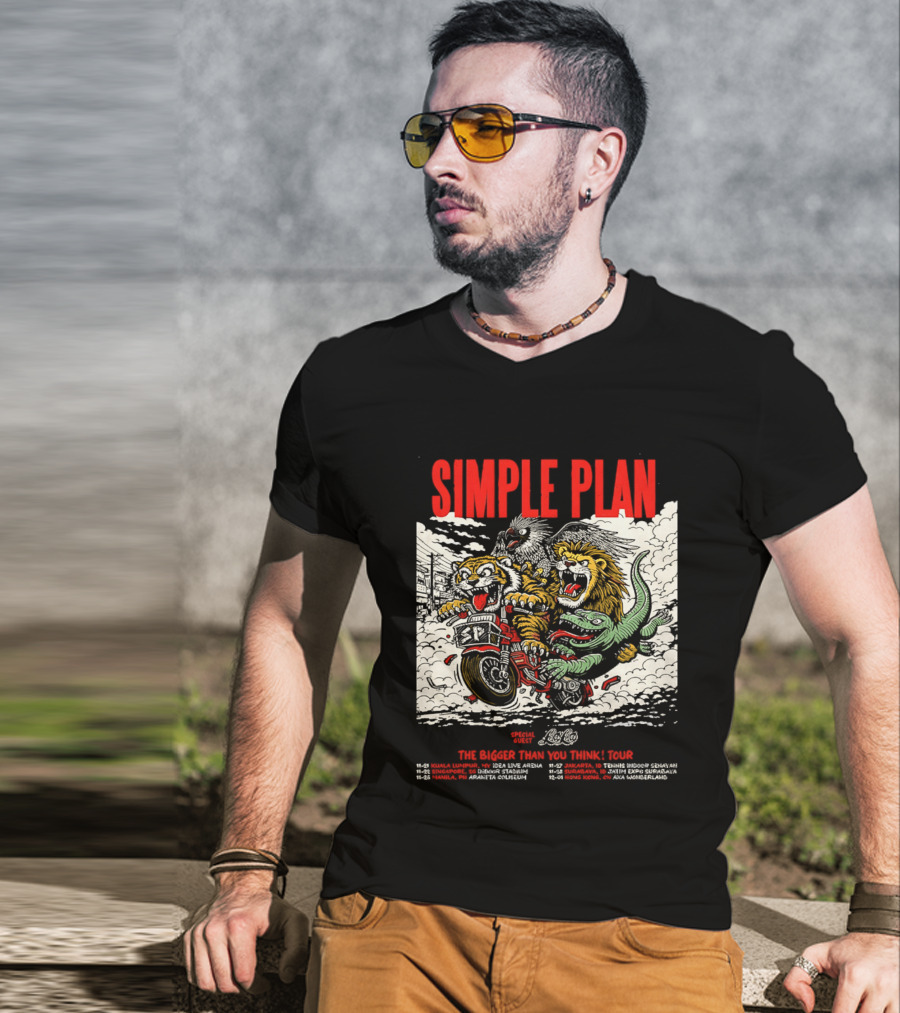 Simple Plan 2024 The Bigger Than You Think Tour Dates Lion And Monster Motocross T-Shirt