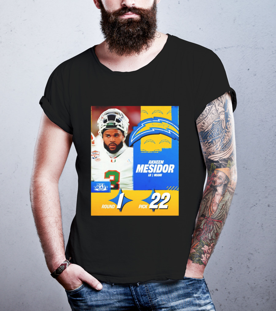 NFL Draft 2026 Los Angeles Chargers Akheem Mesidor Round 1 Pick 22 T-Shirt