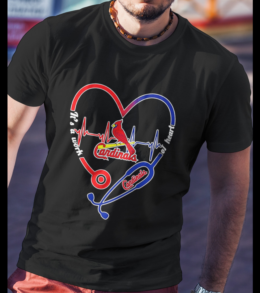 St. Louis Cardinals Heartbeat Stethoscope It's A Work Of Heart 2026 T-Shirt