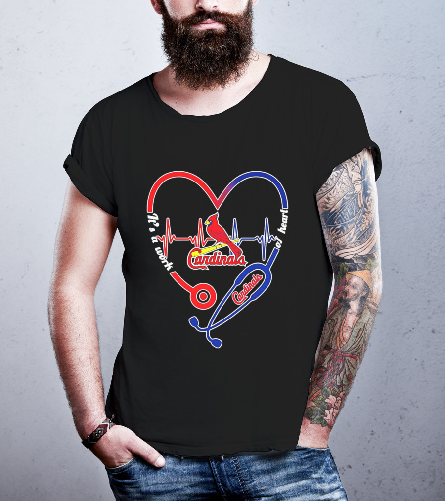 St. Louis Cardinals Heartbeat Stethoscope It's A Work Of Heart 2026 T-Shirt
