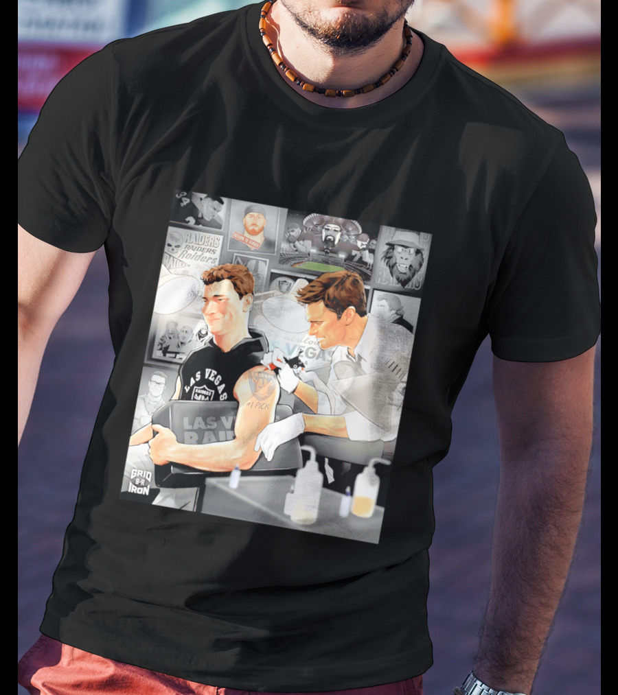 Las Vegas Raiders Fernando Mendoza Tom Brady Tattoo Moment With Raiders Art And Iconic Characters T-Shirt