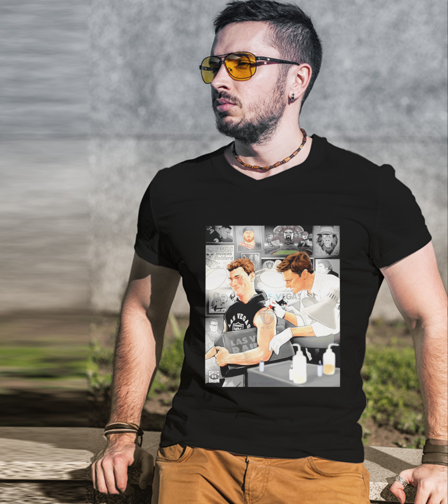 Las Vegas Raiders Fernando Mendoza Tom Brady Tattoo Moment With Raiders Art And Iconic Characters T-Shirt