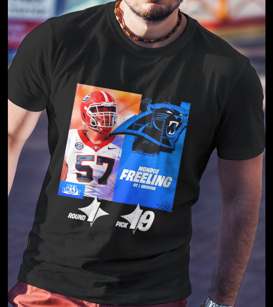 Monroe Freeling Georgia OT Round 1 Pick 19 Carolina Panthers 2026 NFL Draft T-Shirt