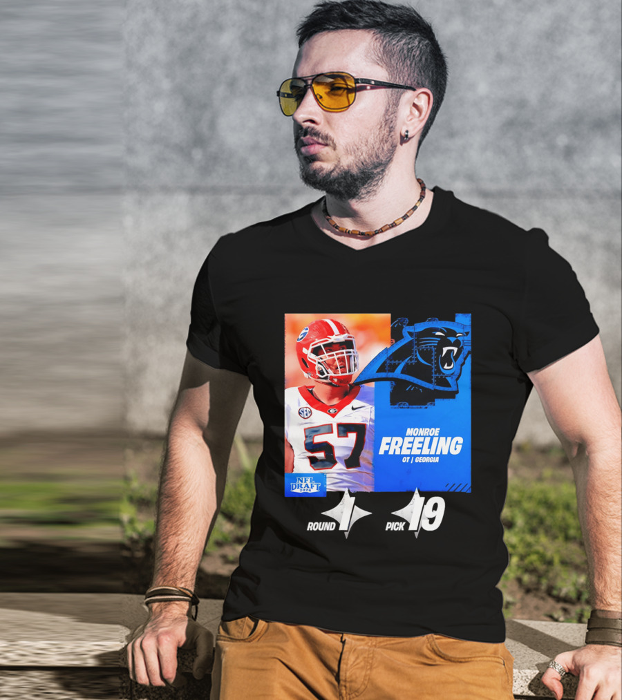 Monroe Freeling Georgia OT Round 1 Pick 19 Carolina Panthers 2026 NFL Draft T-Shirt