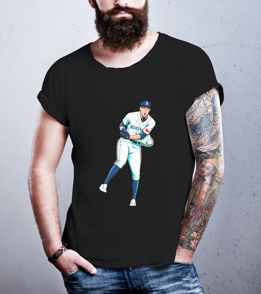 Mariners Gogan Gilbert Baseball Pitcher Action Scene T-Shirt