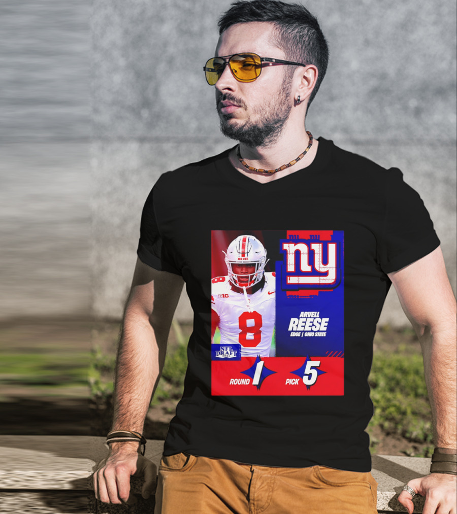 New York Giants NFL Draft 2026 Arvell Reese Ohio State Round 1 Pick 5 T-Shirt