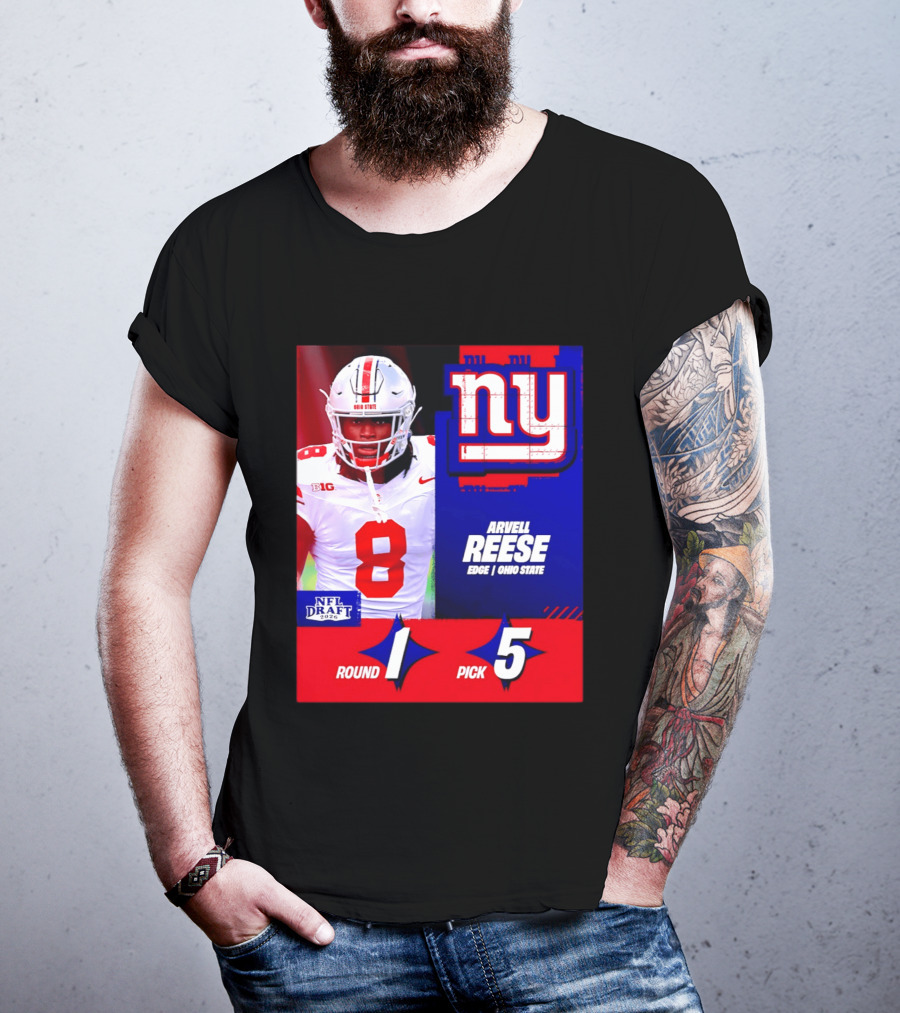 New York Giants NFL Draft 2026 Arvell Reese Ohio State Round 1 Pick 5 T-Shirt