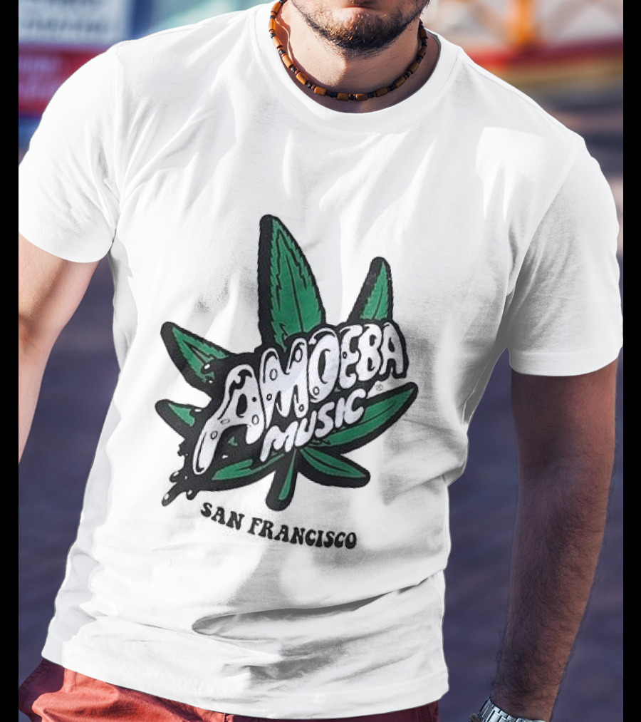 Amoeba Music San Francisco Cannabis Leaf Peace Through Music T-Shirt