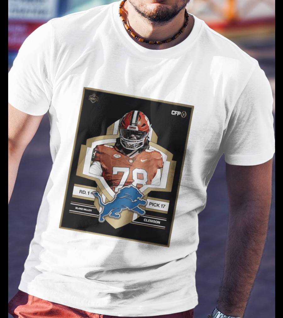 Detroit Lions NFL Draft 2026 Pick 17 Blake Miller Clemson Tigers Round 1 T-Shirt