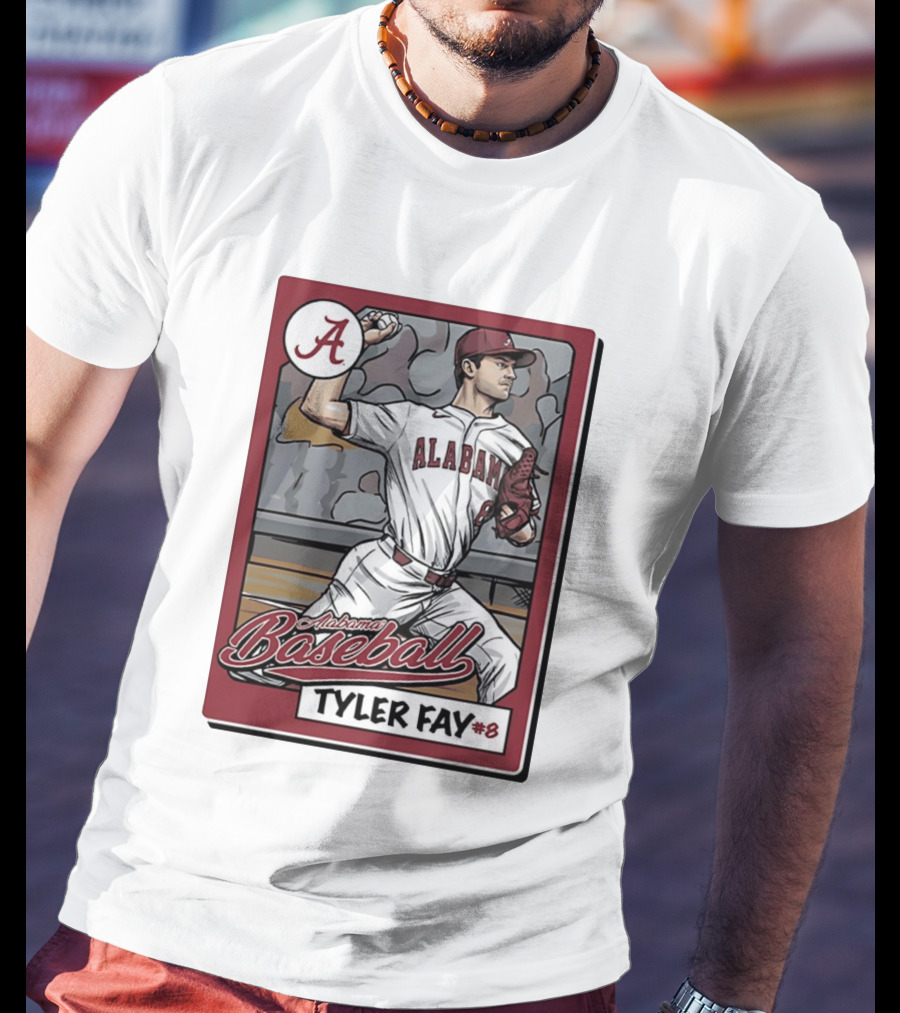 Alabama Crimson Tide Baseball Tyler Fay #8 Cartoon Card T-Shirt